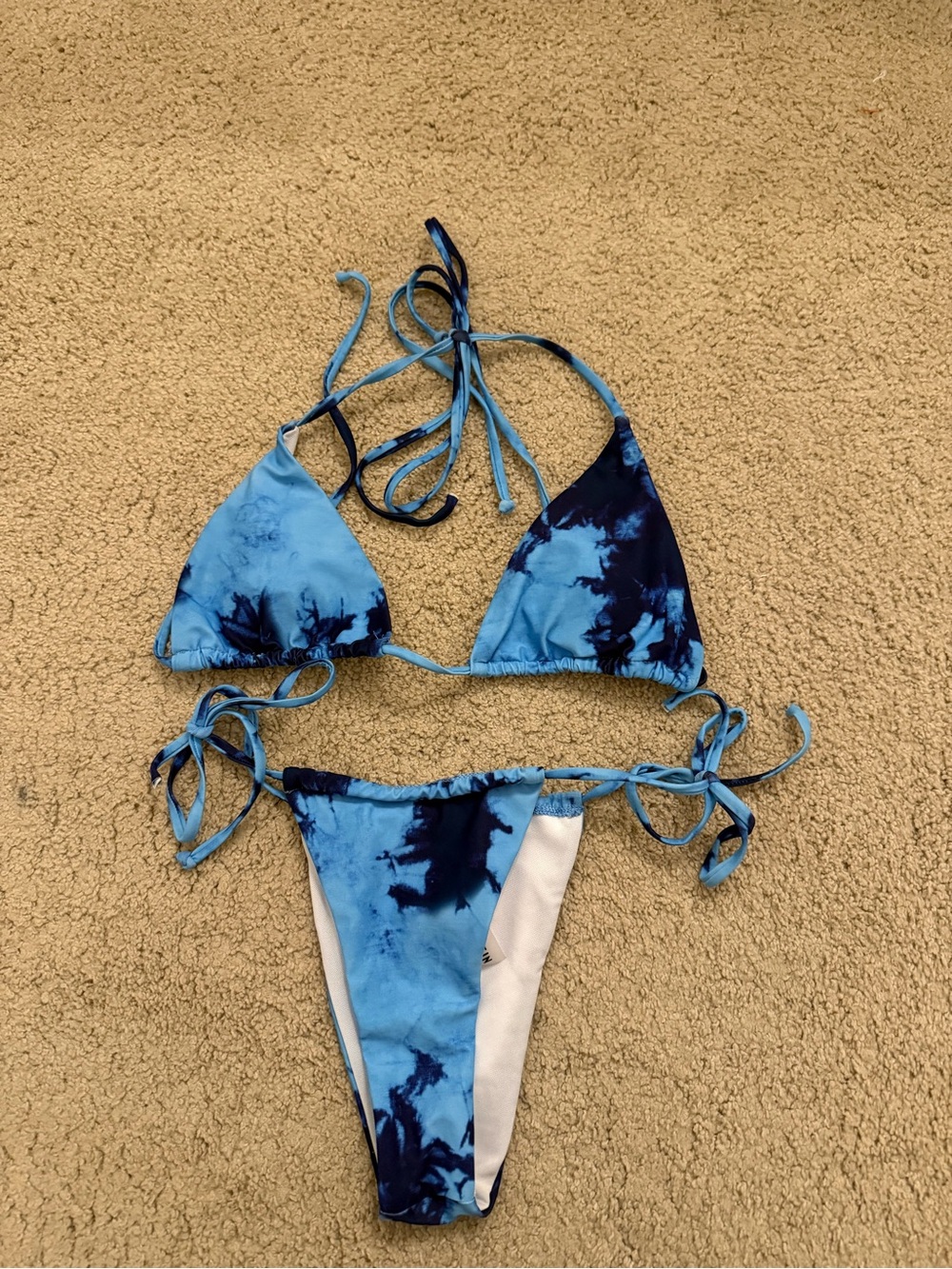 SHEIN Blue Tie-Dye Girls' String Bikini Set